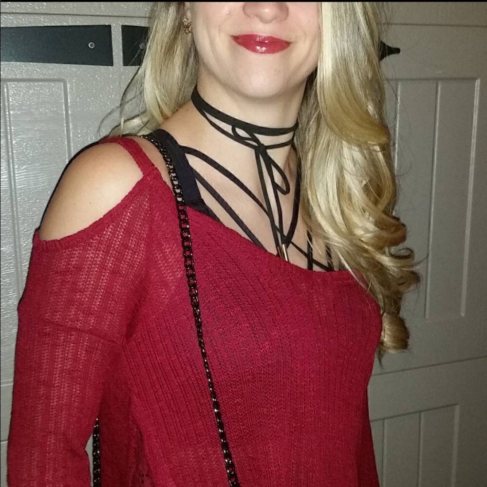 Xhilaration Red Cold Shoulder Sweater